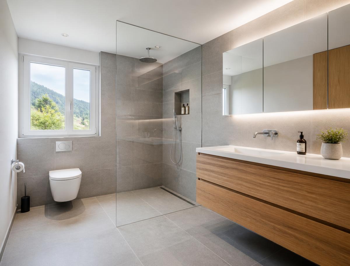 Salle de bain rénovée par Ça Roule ! Sàrl dans le canton de Vaud